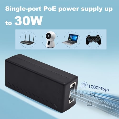 Gigabit PoE+ Injector Adapter - 30W 48V Power Over Ethernet Plus - 10/100/1000Mbps, IEEE 802.3af/at Compliant - Up to 100 M (328 ft) Range, by ThePoEstore|B07V24C4M8