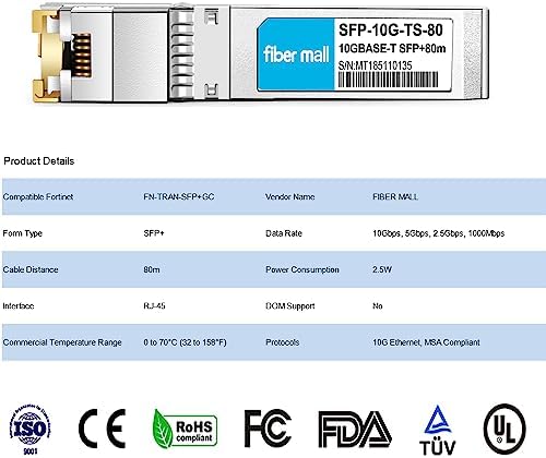 10G SFP+ RJ45 80m for Dell Force10 SFP-10G-T-80 GP-10GSFP-T80 10GBASE-T SFP+ 80m RJ45 Cat6a/7 Mini-GBIC 10gb Copper R-J45 Transceiver Module|B0B18FVQ1T