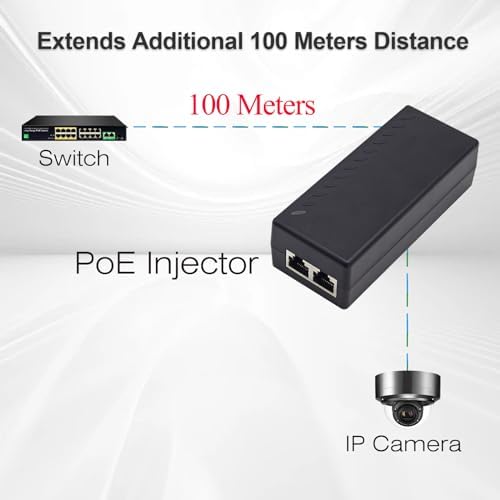 Gigabit PoE+ Injector for Ethernet, 30W 48V with 10/100/1000Mbps & IEEE 802.3af/at Compliance. Extend Network Up to 100M (328 ft) Plug and Play，Black|B0CH2SP1LR