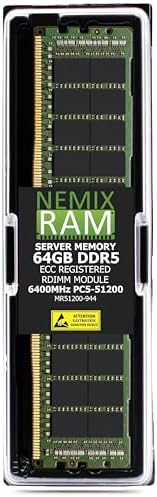 NEMIX RAM 32GB (1X32GB DDR5 6400MHZ PC5-51200 CL52 2Rx4 1.1V 288-PIN ECC RDIMM Registered Server Memory Compatible with Dell PowerEdge R6715 Rack Server