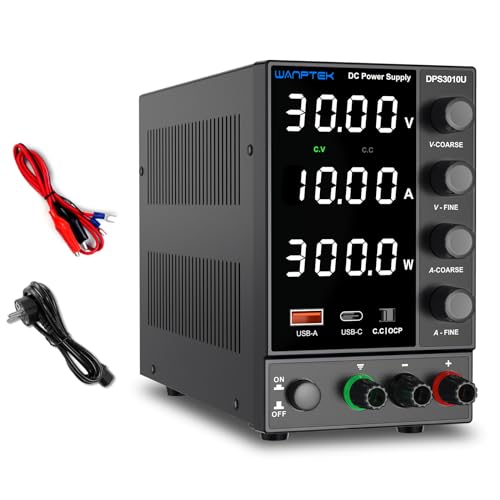 DC Power Supply Variable 0-30V 0-10A, Adjustable Switching Regulated Bench Power Supplies with Encoder Coarse & Fine Knob, 3.6A USB & Type-C Quick-Charge, OCP Overcurrent Protection