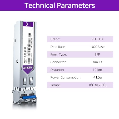 REDLUX 1G SFP Transceiver, 1000Base-SX SFP Module, 850nm MMF, Dual LC Connector, up to 550-meter, Compatible for Cisco SFP-1G-SX, Meraki, Ubiquiti UniFi, Fortinet, TP-Link, Netgear and More|B0CZ3ZS5GB