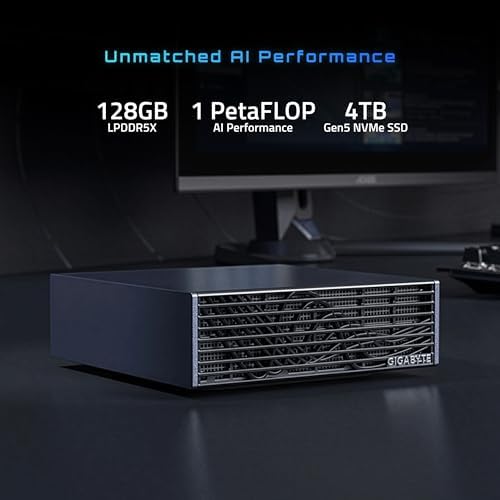 GIGABYTE AI TOP Atom Personal AI Supercomputer, Arm Cortex-X295 + Cortex A725, NVIDIA® Blackwell Architecture, 128GB LPDDR5X, 4TB PCIe 5.0 NVMe SSD, NVIDIA DGX™ OS, Black|B0FXHFBL54
