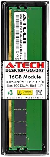 A-Tech 16GB DDR5 4800MHz PC5-38400 CL40 UDIMM 1.1V Non-ECC Unbuffered DIMM 288-Pin Desktop PC/Computer RAM Memory Upgrade Module