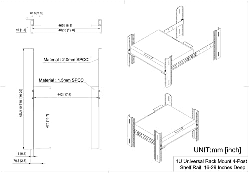 1U Universal Rack Mount Rails- 4-Post Server Rack Shelf Rail 16-29 inches Adjustable Depth for APC HP IBM DELL Compaq|B09PB2RN4J