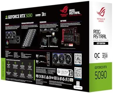 ASUS ROG Astral GeForce RTX™ 5090 OC Edition Gaming Graphics Card (PCIe® 5.0, 32GB GDDR7, HDMI®/DP 2.1, 3.8-Slot, 4-Fan Design, Axial-tech Fans, Patented Vapor Chamber, Phase-Change GPU Thermal pad)|B0DS2WQZ2M