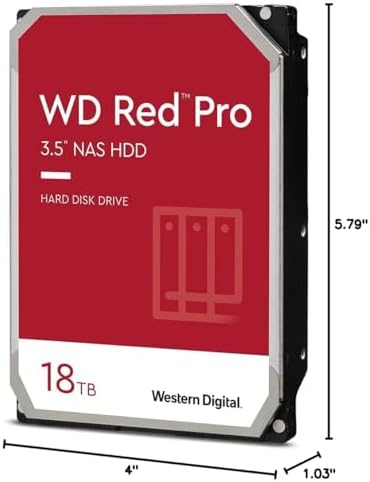 Western Digital - WD Red Pro 18TB 3.5" NAS Hard Disk Drive - 7200 RPM, SATA 6 Gb/s, CMR, 256 MB Cache, 3.5" Internal HDD, Crypto Chia Mining - WD181KFGX - BROAGE HDMI Cable|B095VM3NCM
