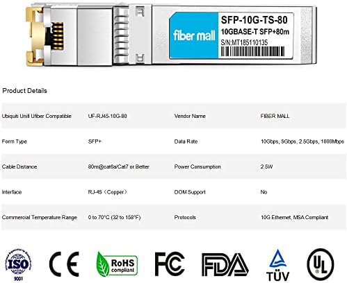10G SFP+ RJ45 80m for Dell Force10 SFP-10G-T-80 GP-10GSFP-T80 10GBASE-T SFP+ 80m RJ45 Cat6a/7 Mini-GBIC 10gb Copper R-J45 Transceiver Module|B0B18FVQ1T