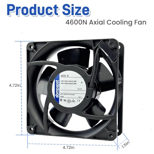 for ebmpapst 4600N Axial Fan，115V 12038 Industrial Cooling Fan All-Metal Heat-Resistant Cooling Fan 4600N, 2-Pin 20W|B0DSPYNCPH