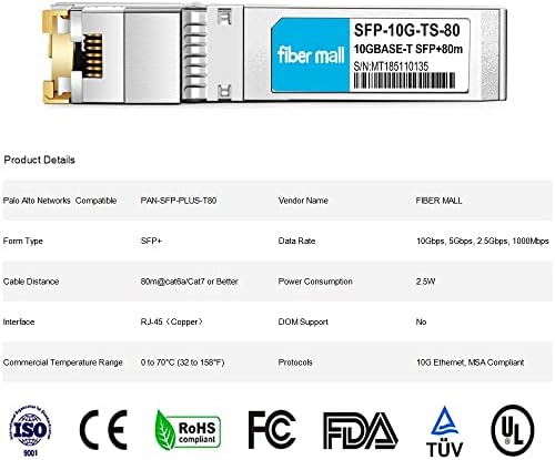10G SFP+ RJ45 80m for Dell Force10 SFP-10G-T-80 GP-10GSFP-T80 10GBASE-T SFP+ 80m RJ45 Cat6a/7 Mini-GBIC 10gb Copper R-J45 Transceiver Module|B0B18FVQ1T