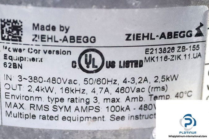 ZIEHL-ABEGG RH50V-ZIK.DG.1R CENTRIFUGAL FAN