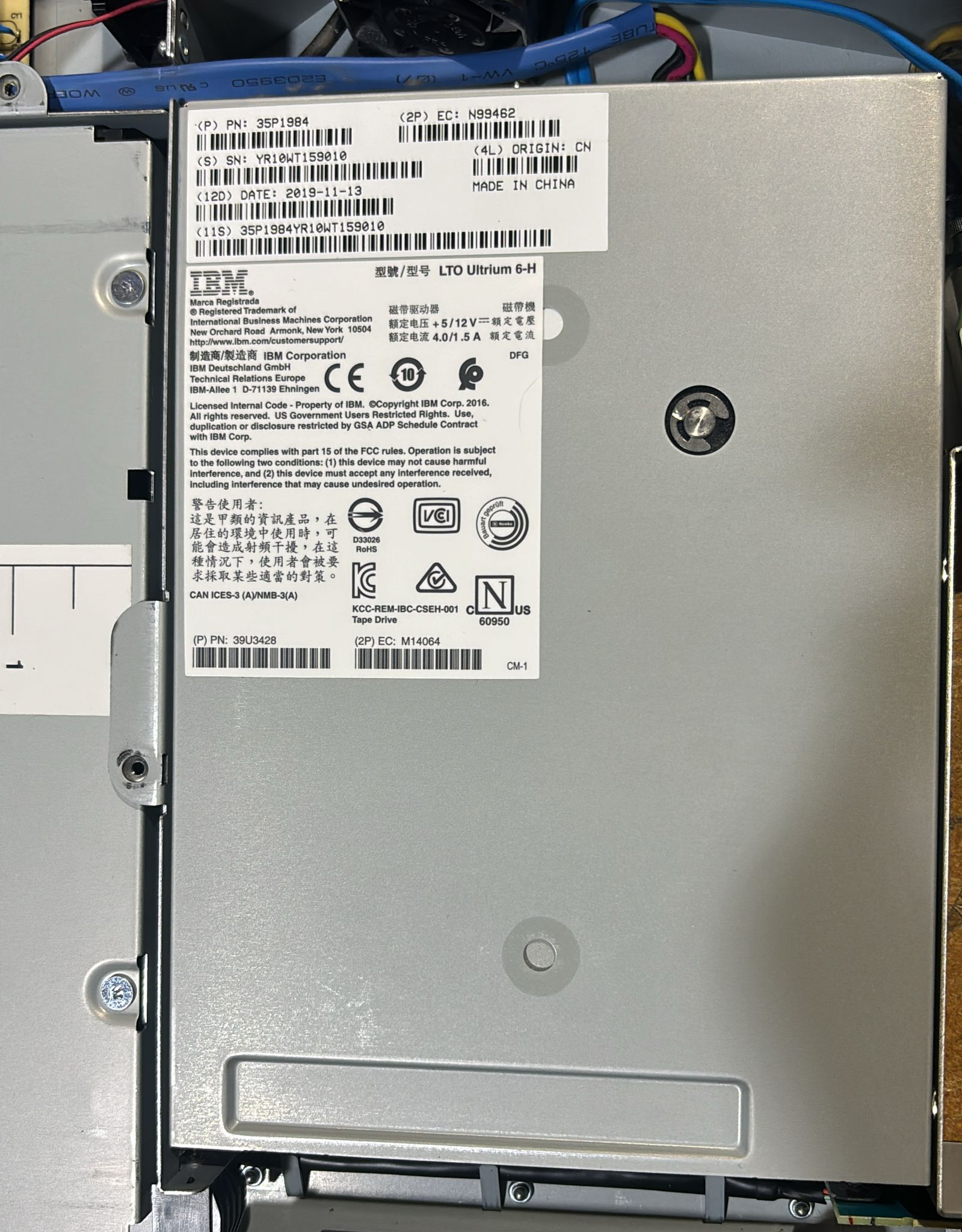 IBM 35P1984 LTO6 HH SAS Tape Drive 39U3428 for TS2900 3572-S6H