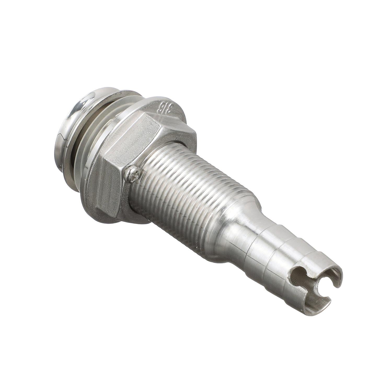 Seachoice 50-18591 Thru Hull Fitting, Mega-Flow Dripless, 316 Stainless Steel, Fits 5/8" Hose, 1-1/2" Max Hull