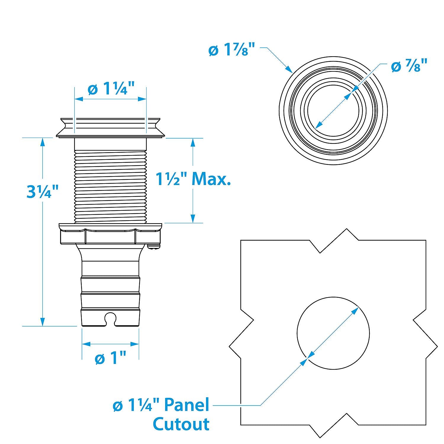 Seachoice 50-18611 Thru Hull Fitting, Mega-Flow Dripless, 316 Stainless Steel, Fits 1" Hose, 1-1/2" Max Hull