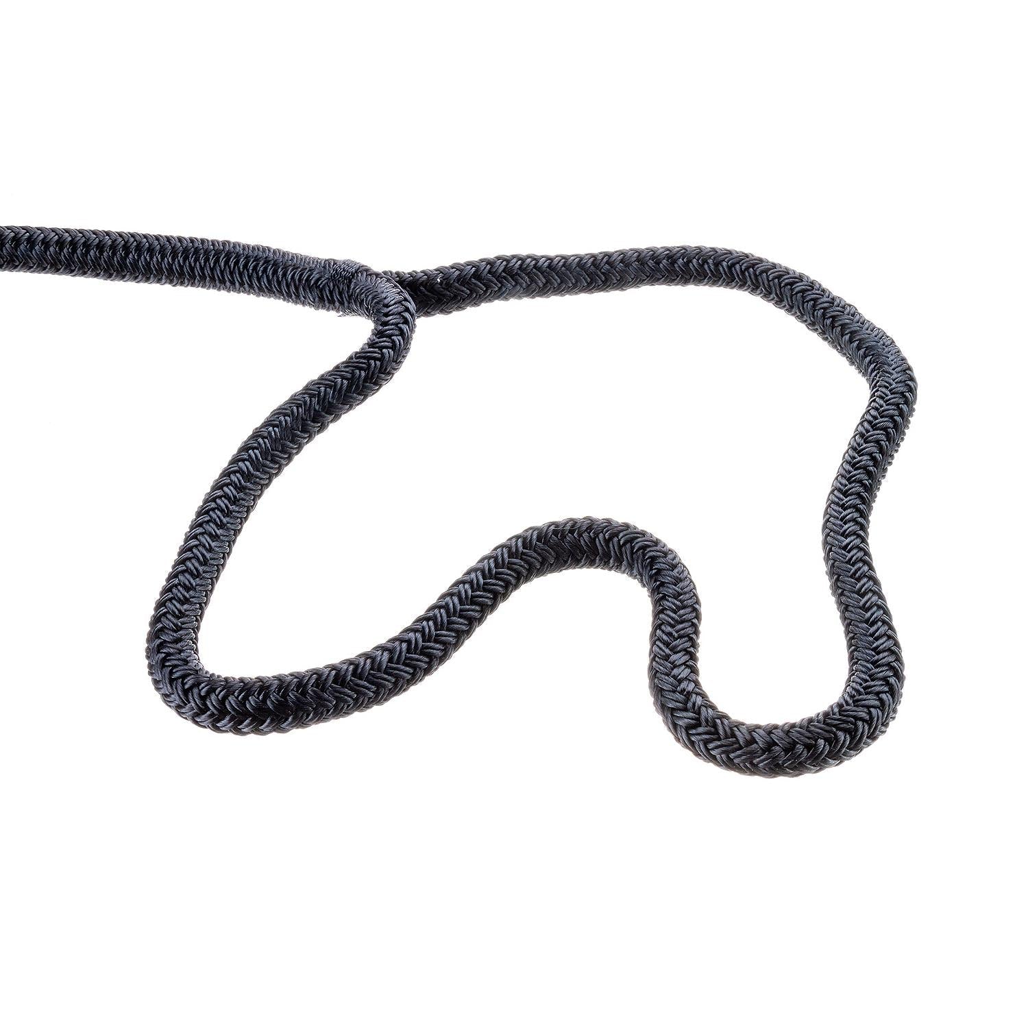 Seachoice Double-Braid Nylon Dock Line w/ Eye Splice, Pre-Shrunk, Heat Stabilized, 1/2 In. X 20 Ft., Black