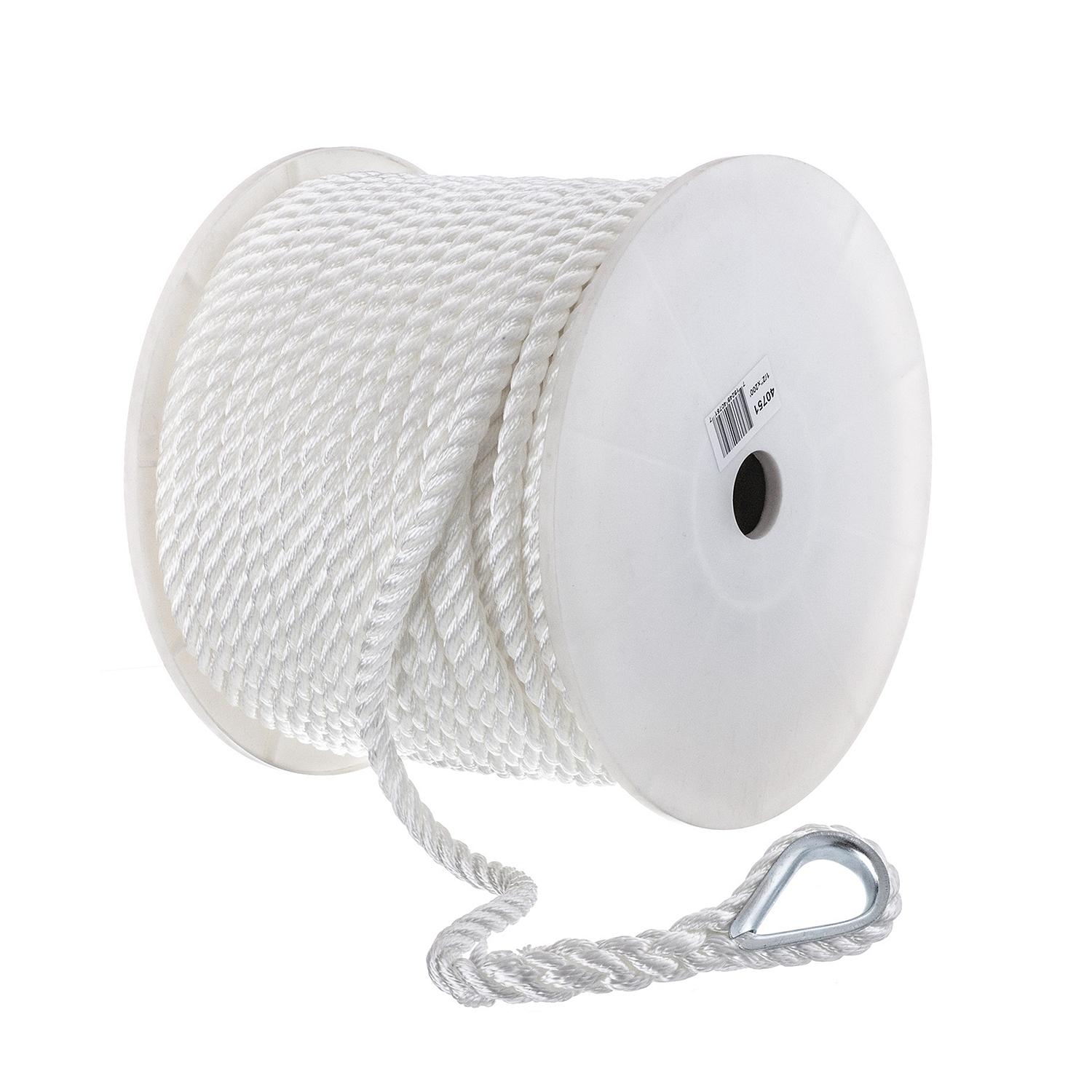 Seachoice 40751 3-Strand Twisted Nylon Anchor Line White, 1/2" x 200'