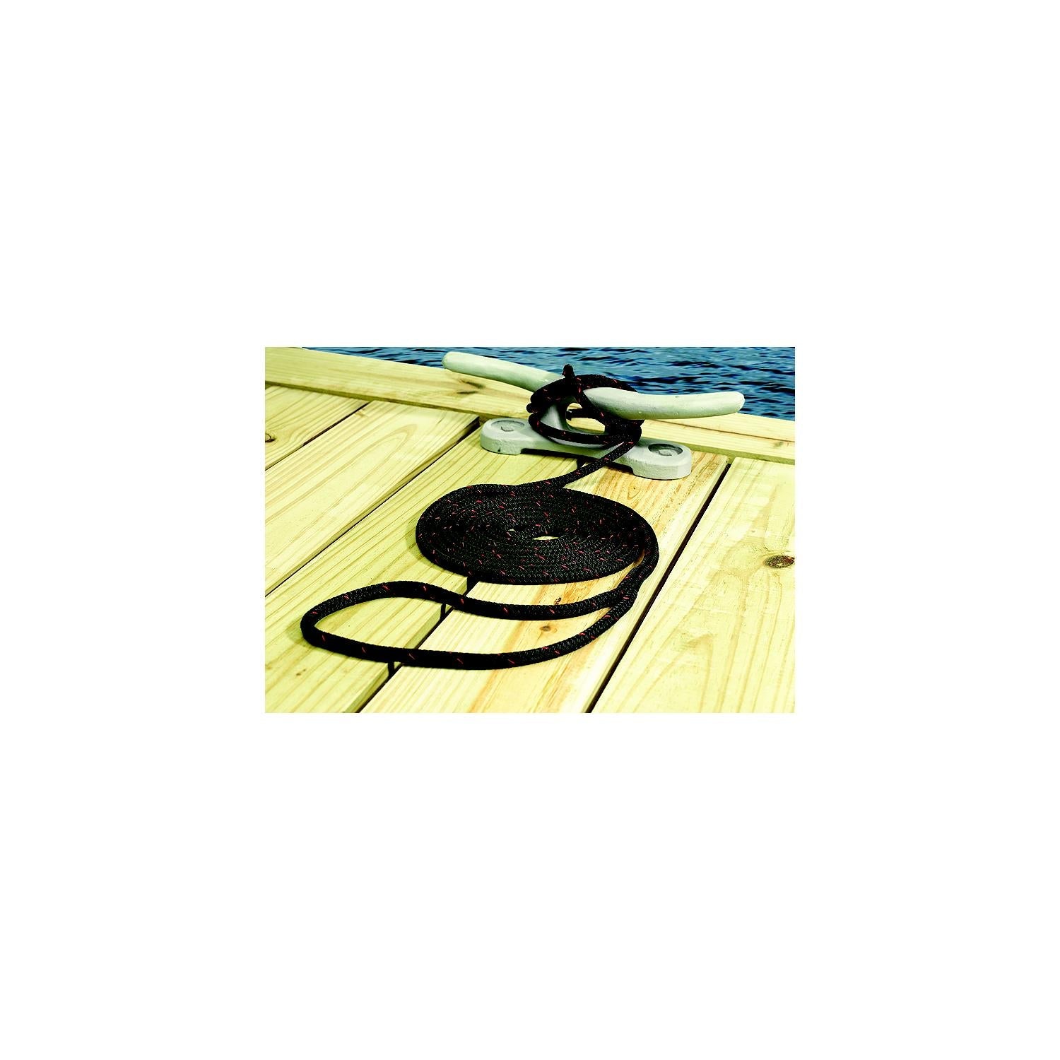 Seachoice 42441 Double Braided 100% MFP Dock Line 3/8" x 15' Green w/Black, Tracer