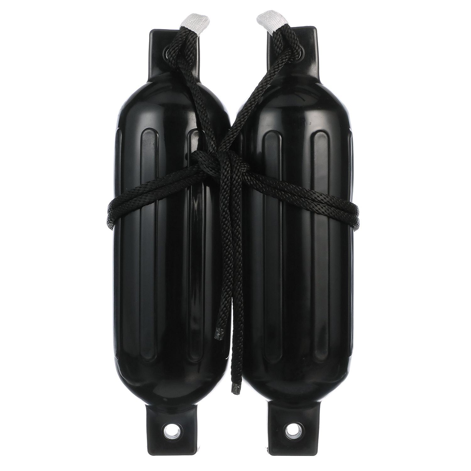 Seachoice DE77206S Black Twin Eye Ribbed Fender Kit, (2) 5.5" x 20" Fenders and (2) 3/8" x 5' Fender Lines