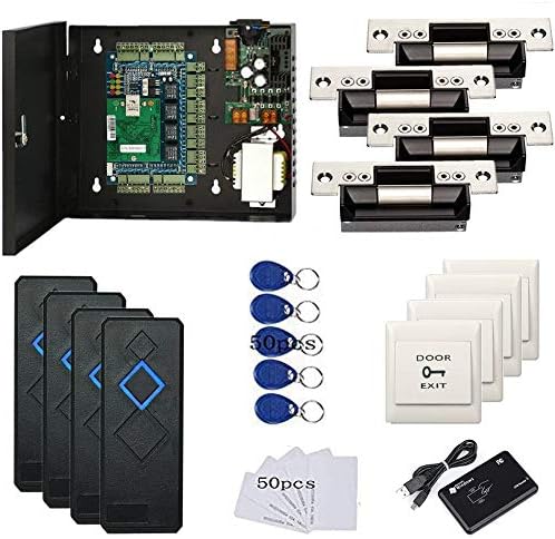 MENGQI-CONTROL 2 Door Access Control Board System 110-240V Power Supply Box North American ANSI Electric Strike Lock RFID Reader Enroll USB Reader RFID Card & Key Fobs,Phone APP Remotely Open Door