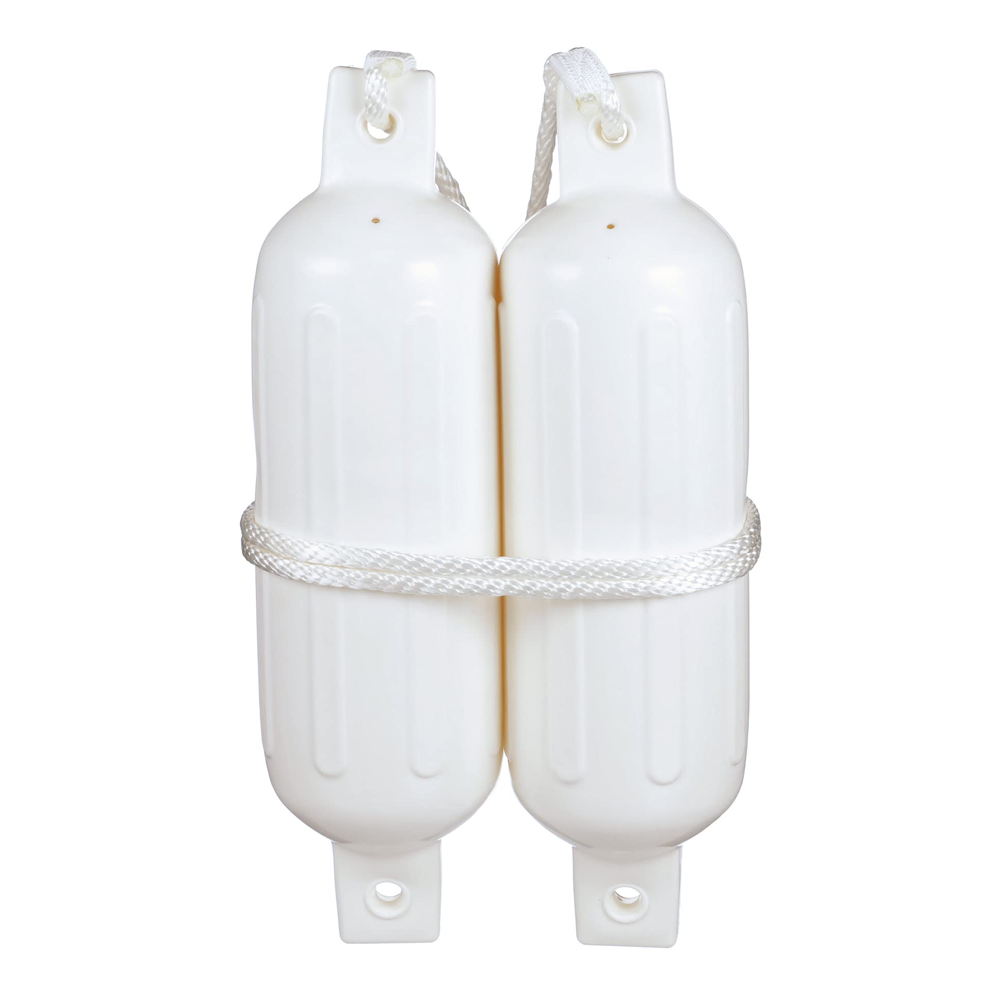 Seachoice DE77231S White Twin Eye Ribbed Fender Kit, (2) 6.5" x 23" Fenders and (2) 3/8" x 5' Fender Lines