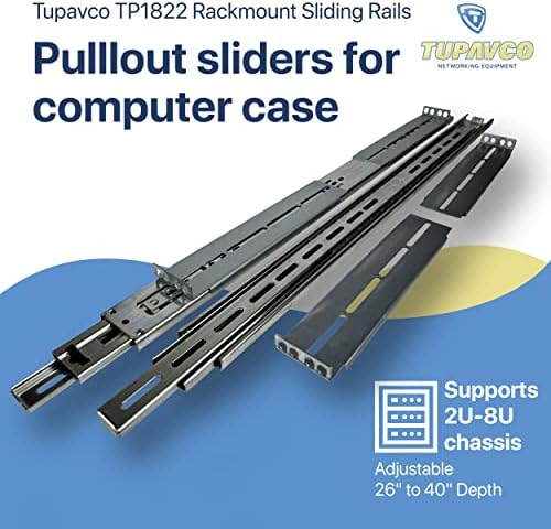 Rackmount Sliding Rails - Kit for 2U-8U Chassis (Adjustable 26" to 40" Depth) 2 or 4 Post Mount Sliders for Server Case (Compatible with Any Standard Rack, Cabinet, Computer Enclosure) Tupavco TP1822|B0B8QW9K1Y