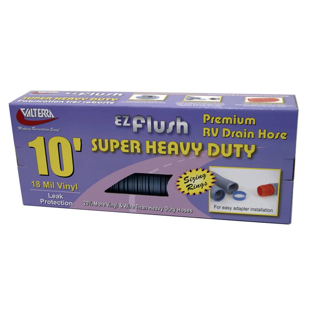 Valterra D04-0043 RV Drain Hose, E-Z Flush Super Heavy Duty Slate Blue, w/Sizing Rings & 90 deg. Adapter