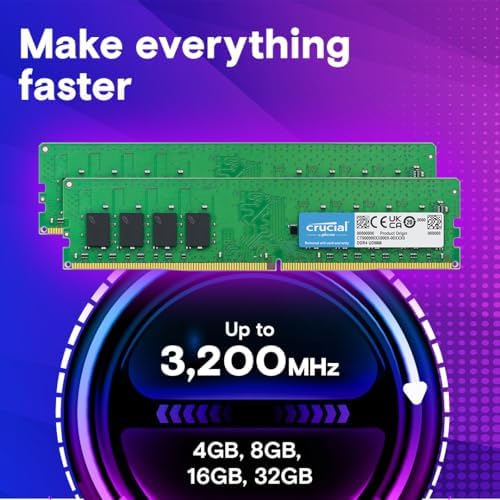 Crucial 32GB DDR4 RAM, 3200MHz (PC4-25600) CL22 Desktop Memory, UDIMM 288-Pin, Downclockable to 2933/2666MHz, Compatible with Intel and AMD Ryzen - CT16G4DFRA32A|B07ZLHD4F8