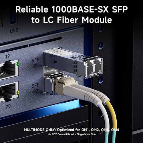 Cable Matters 2-Pack 1000BASE-SX SFP to LC Multimode 1G Fiber Transceiver Module, 1.25G, 800nm, MMP Fiber Up to 500m for Cisco, Ubiquiti, TP-Link, Huawei, MikroTik, Netgear, Supermicro, and More|B07TYSVP3R
