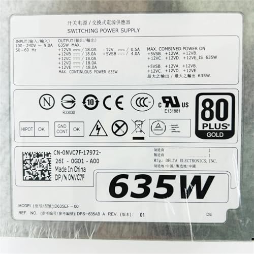for T3600 T5600 635W Swap 80Plus Power Supply NVC7F 0NVC7F DPS-635AB A D635EF-00|B0GKNX3CHW