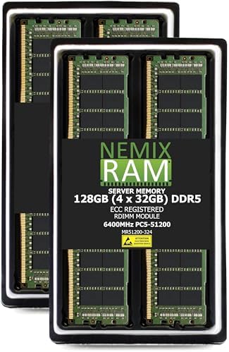 NEMIX RAM 32GB (1X32GB DDR5 6400MHZ PC5-51200 CL52 2Rx4 1.1V 288-PIN ECC RDIMM Registered Server Memory Compatible with Dell PowerEdge R6715 Rack Server