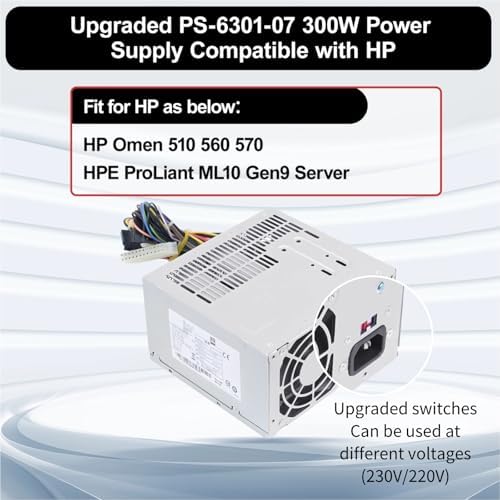 LXun Upgraded DPS-300AB-73 A 300W Power Supply Compatible with HP Omen 510 560 570 HP Pro Server Power Supply 667893-003Q PSU Replacement for Part PS-6301-07 715185-001 759766-001 PSU|B0FK4N122M