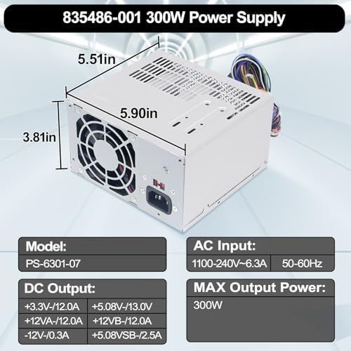 DPS-300AB-73 A 300W Power Supply Compatible with HP Omen 510 560 570 HP Pro Server Power Supply 667893-003Q PSU Replacement for Part PS-6301-07 715185-001 759766-001 PSU
