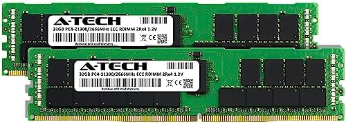 A-Tech 64GB Kit (2x32GB DDR4 3200MHz PC4-25600 ECC RDIMM 2Rx4 Dual Rank 1.2V ECC Registered DIMM 288-Pin Server & Workstation RAM Memory Upgrade Modules (A-Tech Enterprise Series