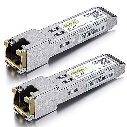 10Gtek 𝟭𝟬/𝟭𝟬𝟬/𝟭𝟬𝟬𝟬𝗕𝗮𝘀𝗲-𝗧 𝗖𝗼𝗽𝗽𝗲𝗿 𝗦𝗙𝗣, Auto-Negotiation SFP to RJ45 Mini-GBIC Transceiver or Cisco GLC-T(10/100/1000)/SFP-GE-T(10/100/1000) Pack of 2|B09NNMP934