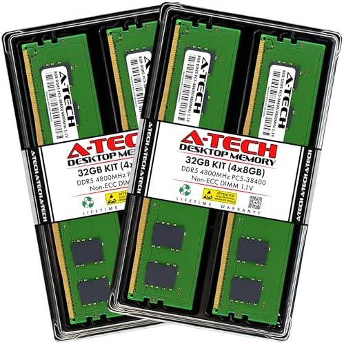 A-Tech 32GB DDR5 4800MHz PC5-38400 CL40 UDIMM 2Rx8 Dual Rank 1.1V Non-ECC Unbuffered DIMM 288-Pin Desktop PC/Computer RAM Memory Upgrade Module|B0B17JW787