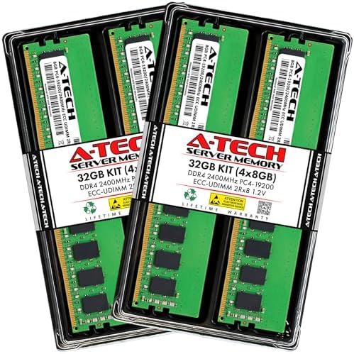 A-Tech Server 32GB Kit (2x16GB DDR4 2133MHz PC4-17000 ECC UDIMM 2Rx8 Dual Rank 1.2V ECC Unbuffered DIMM 288-Pin Server & Workstation RAM Memory Upgrade Modules (A-Tech Enterprise Series