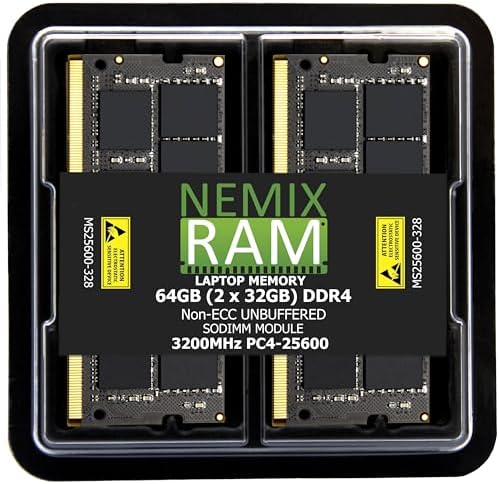 64GB 2X32GB DDR4 3200MHZ, 2933MHZ or 2666MHZ 260-PIN 1.2V Non-ECC Unbuffered SODIMM NEMIX RAM Laptop PC Memory KIT|B0G4VX7ST2