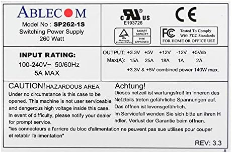 Ablecom SP262-1S 260W 1U ATX Server Power Supply SuperMicro PWS-0055