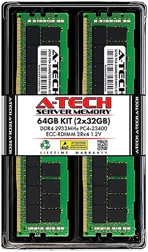 A-Tech 64GB Kit (2x32GB DDR4 2666MHz PC4-21300 ECC RDIMM 2Rx4 Dual Rank 1.2V ECC Registered DIMM 288-Pin Server & Workstation RAM Memory Upgrade Modules (A-Tech Enterprise Series