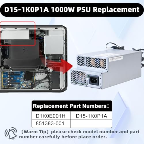 LXun Upgraded D15-1K0P1A 851383-001 1000W Power Supply Replacement for Original New D1K0E001H 1000w Power Supply Compatible with HP G4 Z4 Z6 Work Station Power Supply Main 18pin Connector
