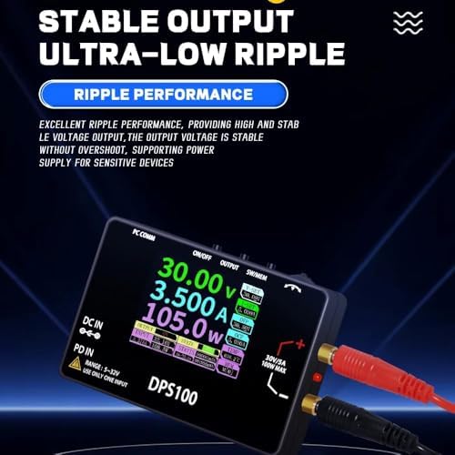 DPS100 Laboratory DC Power Supply, 30V 5A Adjustable, 100W max，with 2.4-inch IPS Display, <20mV Power Ripple, PD/QC/DC Input, Mini Portable Switching Power Supply (NO Power Adapter)|B0F25WQ89B