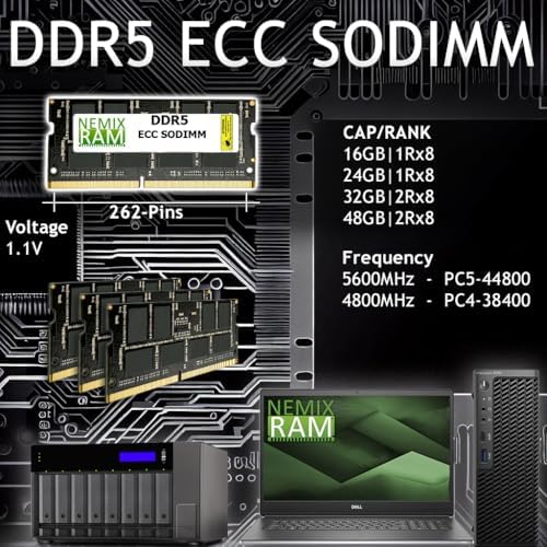 NEMIX RAM 16GB (1X16GB DDR5 5600MHZ PC5-44800 1Rx8 1.1V CL46 288-PIN ECC SODIMM Unbuffered PC Memory Compatible with Dell SNPXP90RC/16G AC774051