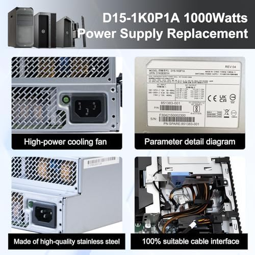 LXun Upgraded D15-1K0P1A 851383-001 1000W Power Supply Replacement for Original New D1K0E001H 1000w Power Supply Compatible with HP G4 Z4 Z6 Work Station Power Supply Main 18pin Connector