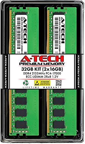 A-Tech Server 32GB Kit (2x16GB DDR4 2133MHz PC4-17000 ECC UDIMM 2Rx8 Dual Rank 1.2V ECC Unbuffered DIMM 288-Pin Server & Workstation RAM Memory Upgrade Modules (A-Tech Enterprise Series