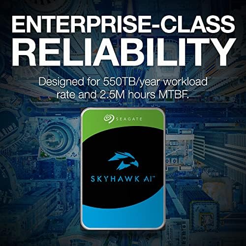 Seagate Skyhawk AI 16TB Video Internal Hard Drive HDD – 3.5 Inch SATA 6Gb/s 512MB Cache for DVR NVR Security Camera System with Drive Health Management and in-House Rescue Services (ST16000VE004)|B0DG3JB7G5