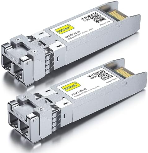 10GTEK 10GBase-SR SFP+ LC Transceiver, 10G 850nm Multimode SFP Module, up to 300 Meters, for Cisco SFP-10G-SR, Meraki MA-SFP-10GB-SR, Ubiquiti UniFi UF-MM-10G, Fortinet, TP-Link and More, Pack of 2|B08BP55663