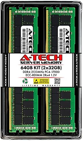 A-Tech 64GB Kit (2x32GB DDR4 2133MHz PC4-17000 ECC RDIMM 2Rx4 Dual Rank 1.2V ECC Registered DIMM 288-Pin Server & Workstation RAM Memory Upgrade Modules (A-Tech Enterprise Series