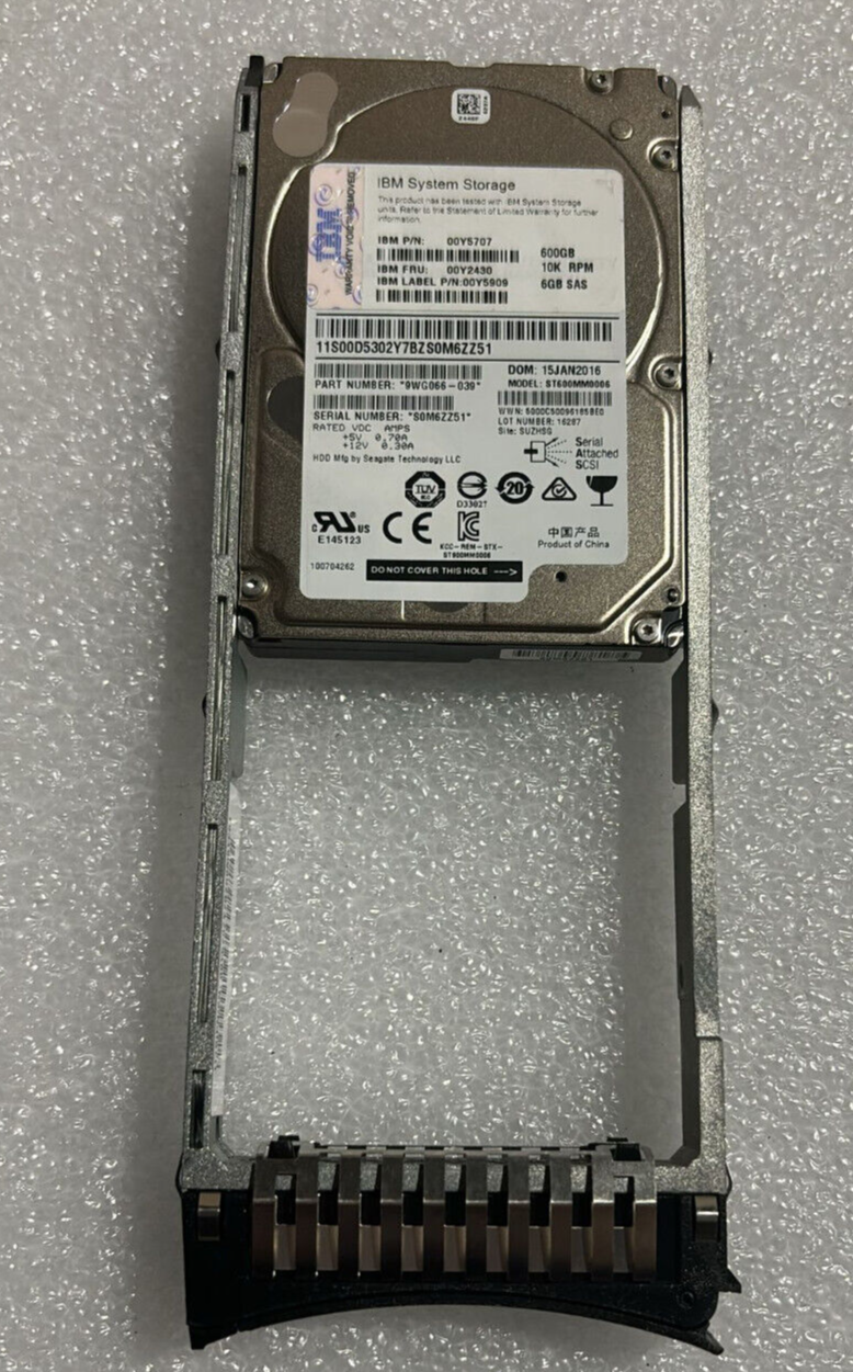 00Y2430 00Y5707 00Y5909 IBM 600GB 10K SAS 2.5 HDD V3700 2072-ACLK