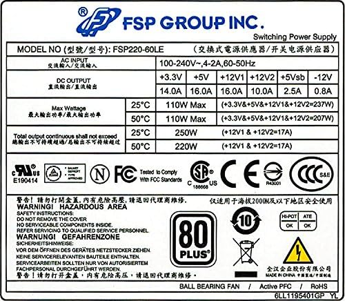 FSP Group Mini ITX Solution/Flex ATX 220W 80 Plus Certified Active PFC Power Supply (FSP220-60LE(80))|B0015PSYHA