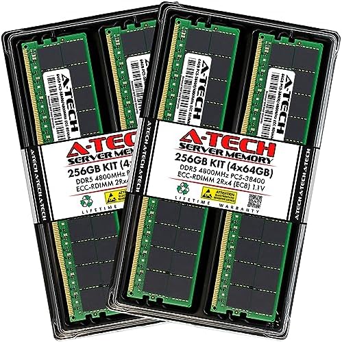 A-Tech 256GB Kit (4x64GB RAM for Dell PowerEdge HS5620, R660, R6615, R760, R760xa, R760xd2, R7615, R7625, R960, XE9640 | DDR5 4800MHz PC5-38400 EC8 RDIMM 2Rx4 ECC Registered Server Memory Upgrade